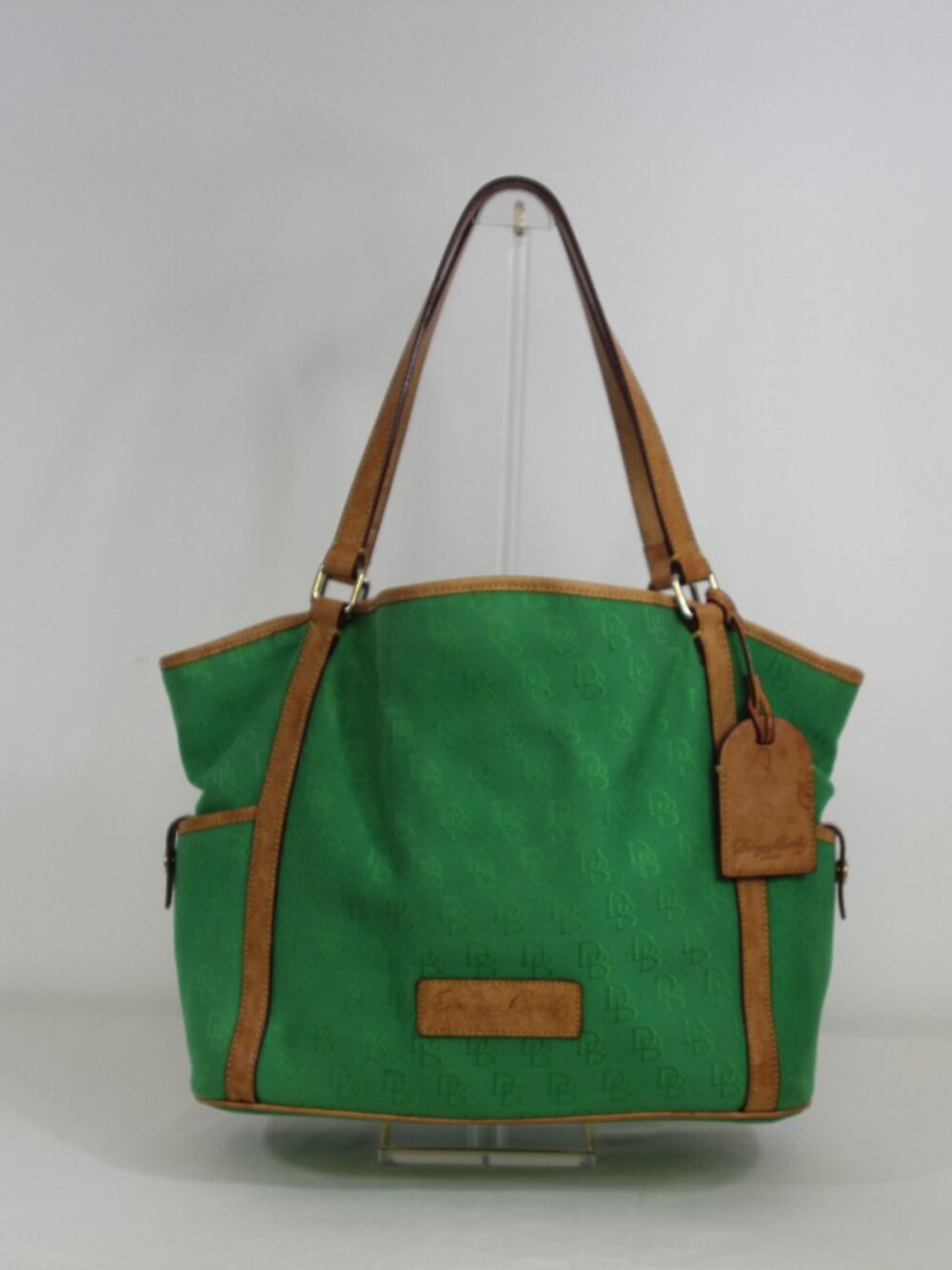 Dooney‎ & Bourke Green Canvas Logo Tote Palm Beach Coastal Preppy Leather Bag